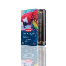 Derwent Chromaflow 색연필 틴 72개 세트 휴일 선물로 적합 4mm 와이드 코어 멀티컬러 매끄러운 질감 드로잉 블렌딩 스케치용 미술 용품 전문가 품질, Inktense_12 Count