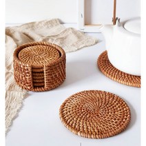 최저갓 스토어 홈카페 라탄 컵받침 6P+홀더 세트, 상세정보참조