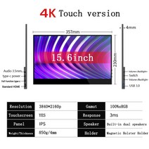 휴대용 포터블 모니터 Bimawen 휴대용 모니터 터치 스크린 C타입 USB HDMI 호환 노트북 Xbox 스위치 게, 03 15.6inch 4k touch_05 EU 플러그