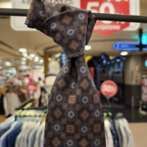 이태리 수입 넥타이 명품 밴브루 기하학 패턴 일반폭 실크 타이 BIFTT1-013-BW