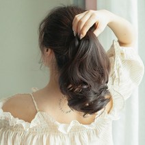 [피플앤제이] 슬림집게 웨이브 포니테일 가발 묶음머리 올림머리, 네추럴브라운