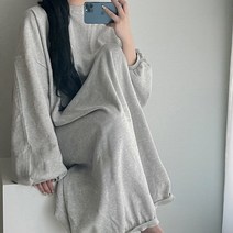카스페 기모 집콕 포근 빅사이즈 홈웨어 잠옷 겨울 마실룩 오버 루즈 무지 벌룬 롱 맨투맨 원피스 티셔츠