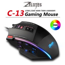 ZELOTES C-13 사이드 버튼이있는 RGB 게임용 마우스 매크로 프로그래밍 10000 인치 당 점 조정 가능한 13 키 유선 USB 백라이트 마우스 (데스크탑 용)