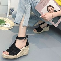 기타브랜드 스웨이드 웨지 샌들 여성 힐샌들 하이힐 슬리퍼