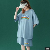 가바바 여성 반팔 트레이닝복 세트 남심저격 오버핏 무지개 프린팅 여름 트레이닝복 세트 G61147