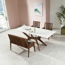 헤즈로 가구 제이킨X 원목 포세린 세라믹 테이블 4인용 식탁세트 1400, (4인세트) 1400x800mm, 접의식 원목 벤치 + 접의식 원목 의자 2개