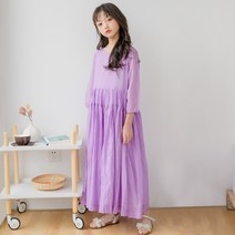 여아원피스 꾸안꾸 데일리 심플 연보라 8부 롱 드레스