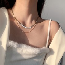 DFMEI S 순은 더블 레이어드 스네이크 체인 목걸이 여 순은ins 힙합 개성 빈티지 레이어드 chic 미니멀계