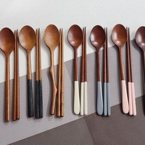 나무 조리도구 100% 천연옻칠 수저 모음, 03_앤틱 수저세트 3P