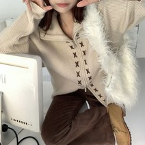 [랜덤플레이] 자수 패턴 니트 집업 자켓