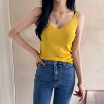 데일리앤 엣지 브이넥 니트 민소매 나시 티셔츠