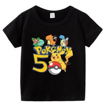 뽀깻몬 핏깟츄츄 여름 옷 생일 티셔츠 만화 프린팅 숫자 탑 아이 코튼 셔츠 티, 100, black5-CWJL188