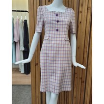 케네스레이디 스퀘어넥 H라인 체크 원피스