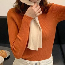 여성 반폴라 골지 슬림 긴팔니트