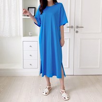 사자옷 여성 라운드 무지 뒤 반전 스트링 옆 트임 롱 원피스