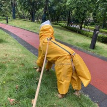 애견 레인코트 중대형견 래브라 다방목 허스키 풀커버 후드백 꼬리우비, 레몬옐로우-수컷, 20#가슴 70등 45cm 20-35근 적용