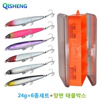 [QISHENG] 농어 광어 삼치 우럭 쏘가리 미노우 미끼 배스 루어낚시 세트, 싱킹-24g*6종, 혼합색상