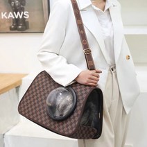 PETSEEK 체크무늬 우주선 포켓 고양이 이동가방 환기 가능 큰 공간 접을 수 있다 방수, 커피색