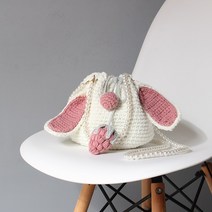 초보 뜨개실 손뜨개 가방 버킷백뜨기 가방뜨기 가방뜨기 가방만들기 코바늘 네트백 손뜨개배우기 diy키트 여름뜨개가방, 핑크 숏꼬리 토끼 소재 가방