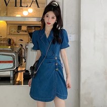 [바보사랑] 여성 여름 데일리 핀턱 데님 원피스 드레스