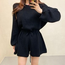 [레티고] 긴팔 스웨터 와이드 반바지 점프 슈트