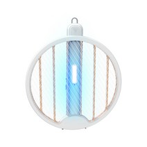 접이식 전기 모기채 모기등 2 in 1 자동 모기채 집 사용자 외 USB 포트 전기충격 충전 모기채, 접는 모기 라켓 [화이트]