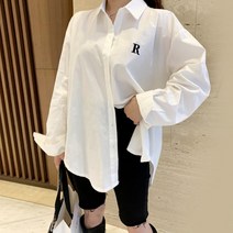 화이트 이니셜 r자수 오버핏 박스 셔츠 남방 보이프렌드