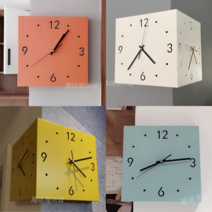 인테리어 심플 벽걸이 양면 시계 사무실 거실 아날로그 빈티지 코너 벽시계, 노랑