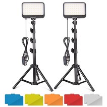 UBeesize LED 비디오 조명 키트 조도 조절 가능한 연속 휴대용 사진 2개 삼각대 스탠드 및 컬러 필터 포함 탁상/저각도 촬영 줌 게임 스트리밍 유튜브용 3611