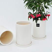 포레스트인 베이직 원형 18cm 화분 화이트 그레이 블랙색상 무광 도자기 받침 세트 화분, 블랙