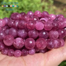 옥구슬 장식 천연석 재 비즈 6 8 10mm면 처리 된 핑크 토르말린 라운드 스페이서 루즈 비즈 보 만들기 diy 팔찌 액세서리
