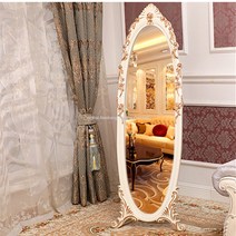MORE북유럽 고급 엔틱 원목 복도 현관 옷가게 아치형 빈티지 전신 거울, 상아백