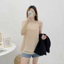 여성 쉬폰 블라우스 민소매 티셔츠 나시티 루즈핏 이너티 뱃살커버 ZH23032005