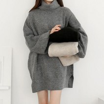 삐까삐까 루즈핏 퍼프 울 폴라 롱니트 겸 원피스