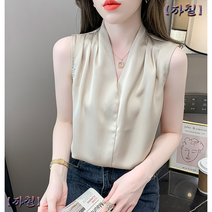 자칠 브이넥 쉬폰 나시 민소매 블라우스