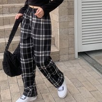 데이프로젝트 여성 체크바지 잠옷 트레이닝 일자 밴딩 추리닝 데일리 바지