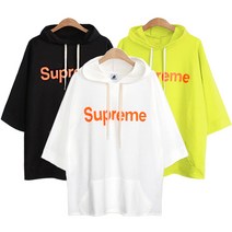 Supreme 오버핏 후드티 7부 반팔 티셔츠 빅사이즈티