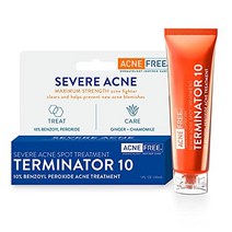 Acne Free Terminator 아크네프리 여드름 터미네이터 벤조일 퍼옥사이드 10 치료 최대 강도 크림 30ml 스팟 진정 트리트먼트 케어 에센스 스킨케어 블랙헤드, 10개