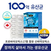 유산균 100억 보장균수 lgg 모유유래 유산균 락토바실러스 루테리 가세리 신 프로프리 바이오틱스 스틱스 비피더스 프락토올리고당 생유상균 알약 캡슐 식약처인증, 60캡슐 X 6개