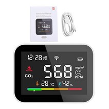 이산화탄소 경보기 측정기 WiFi 스마트 CO2 감지기 공기질 모니터 알람 미터 LCD 온도 습도 테스터 게이, 01 Black and White