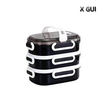 X GUI스텐 직장인도시락통 사각보온도시락 2단 3단, 블랙, 1개