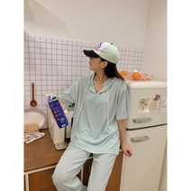 라라루룰 여성 여름 골지 후드 와이드 트레이닝 세트