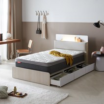 프린홈 위크 LED 리노 서랍 슈퍼싱글/퀸 침대프레임+양봉합 본넬매트, 화이트