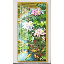 실십자수 프린트패키지-연꽃과 구어 60*115cm -11ct전체수