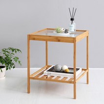 사각 사이드테이블 안락한 대나무 목재 거실 쇼파 협탁 안방 침대 스툴 사이드 테이블 화분정리 실용적인 디자인 모던 인테리어, 화이트