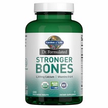 Garden of Life Dr. Formulated Stronger Bones 비타민 D 및 비타민 K가 함유된 유기농 칼슘 보충제 여성 및 남성용 보충제 채식주의자 태블릿 150정