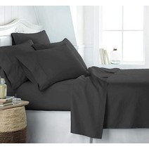 KBC linen 6피스 호텔 럭셔리 소프트 100% 면 침대 시트 세트 45.7 - 53.3cm(18 - 21인치) 딥 포켓 매트리스 커버 주름 방지 800수 침구 세트(캘, Black_Full