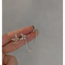 JWER 장미 꽃 진주 체인 스터드 귀걸이 한국 이어 클립 긴 술 여성 주얼리 패션