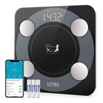 Living Enrichment 스마트 체지방 체중 BMI 욕실 무선 체중계 고정밀 센서 포함 스마트폰 앱이 있는 체성분 모니터 분석기 179.6kg(380파운드) - 블랙, 1개