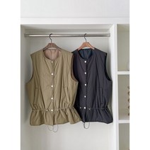 코지 여자 모던 노카라 허리스트링 캐주얼 야상 조끼